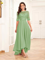 Stylish Half Sleeves Appliques Chiffon Lace Mother Of The Bride Dresses