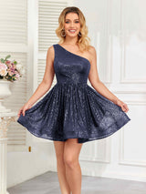 Stylish One Shoulder A-Line Ruched Sequins Mini Homecoming Dresses