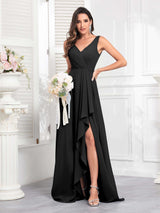 Stylish Sleeveless Ruffles Floor Length Chiffon Bridesmaid Dresses