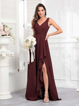 Stylish Sleeveless Ruffles Floor Length Chiffon Bridesmaid Dresses