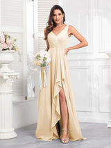 Stylish Sleeveless Ruffles Floor Length Chiffon Bridesmaid Dresses