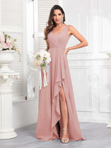 Stylish Sleeveless Ruffles Floor Length Chiffon Bridesmaid Dresses