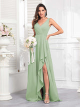 Stylish Sleeveless Ruffles Floor Length Chiffon Bridesmaid Dresses