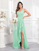 Stylish Sleeveless Ruffles Floor Length Chiffon Bridesmaid Dresses