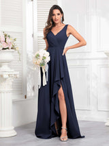 Stylish Sleeveless Ruffles Floor Length Chiffon Bridesmaid Dresses