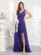 Stylish Sleeveless Ruffles Floor Length Chiffon Bridesmaid Dresses