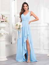 Stylish Sleeveless Ruffles Floor Length Chiffon Bridesmaid Dresses