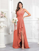 Stylish Sleeveless Ruffles Floor Length Chiffon Bridesmaid Dresses