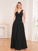 Stylish Sleeveless Slit Chiffon Bridesmaid Dresses With Pockets