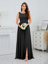 Stylish Sleeveless Slit Floor Length Chiffon Bridesmaid Dresses