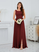 Stylish Sleeveless Slit Floor Length Chiffon Bridesmaid Dresses