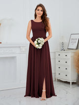 Stylish Sleeveless Slit Floor Length Chiffon Bridesmaid Dresses