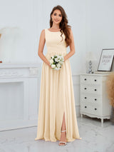 Stylish Sleeveless Slit Floor Length Chiffon Bridesmaid Dresses