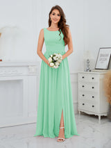 Stylish Sleeveless Slit Floor Length Chiffon Bridesmaid Dresses