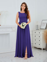 Stylish Sleeveless Slit Floor Length Chiffon Bridesmaid Dresses