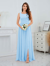 Stylish Sleeveless Slit Floor Length Chiffon Bridesmaid Dresses