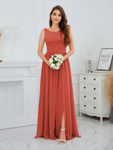 Stylish Sleeveless Slit Floor Length Chiffon Bridesmaid Dresses