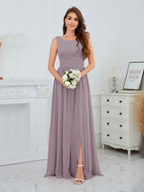 Stylish Sleeveless Slit Floor Length Chiffon Bridesmaid Dresses