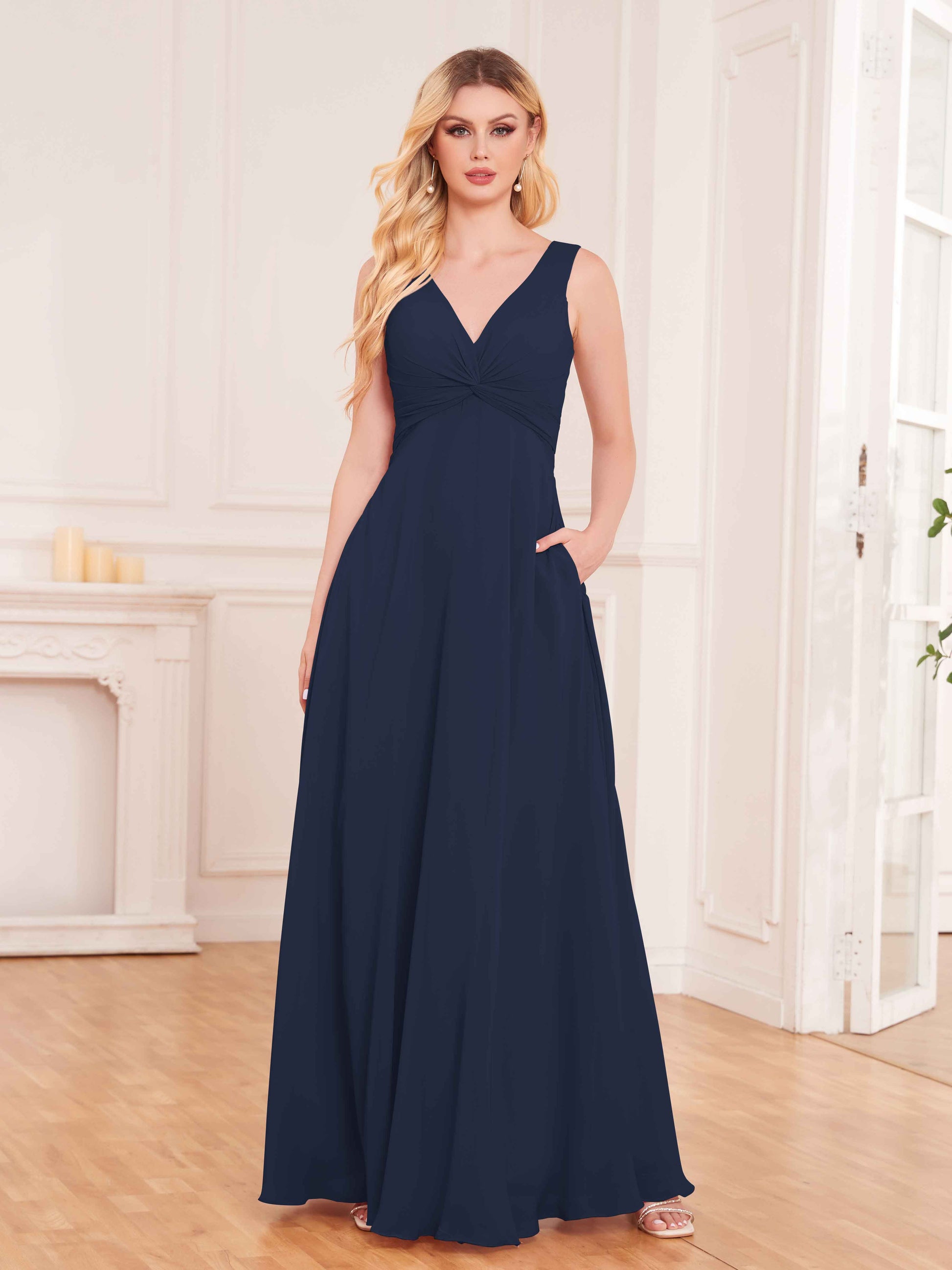 Stylish Sleeveless Slit Chiffon Bridesmaid Dresses With Pockets mollyevers.com Stylish Sleeveless Slit Chiffon Bridesmaid Dresses With Pockets mollyevers.com
