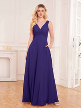 Stylish Sleeveless Slit Chiffon Bridesmaid Dresses With Pockets