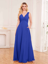 Stylish Sleeveless Slit Chiffon Bridesmaid Dresses With Pockets