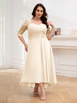 Sumptuous Half Sleeves Ruched Lace Appliques Plus Size Mother Of The Bride Dresses