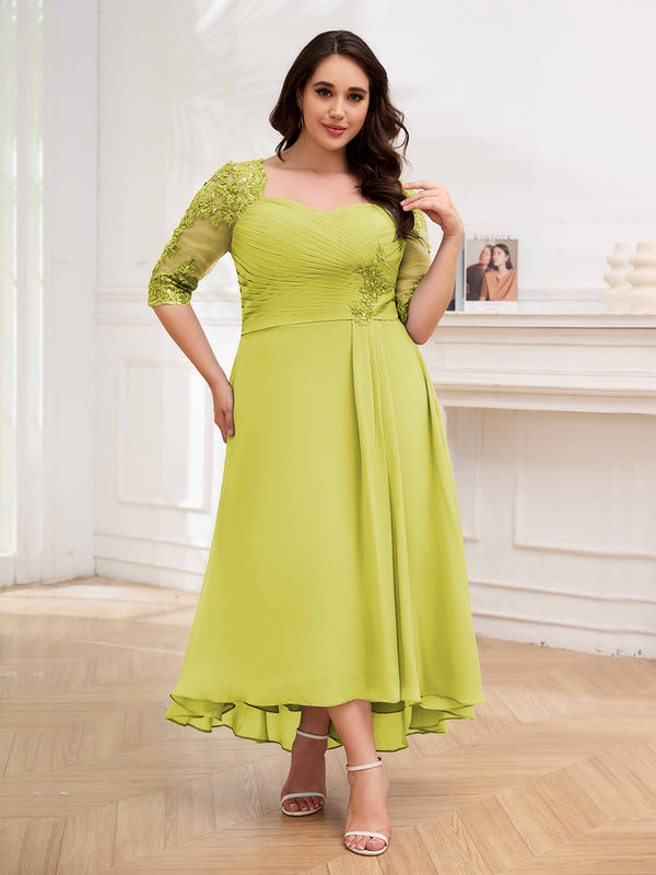 Daffodil Sumptuous Half Sleeves Ruched Lace Appliques Plus Size Mother Of The Bride Dresses
