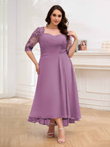 Sumptuous Half Sleeves Ruched Lace Appliques Plus Size Mother Of The Bride Dresses