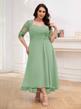 Sumptuous Half Sleeves Ruched Lace Appliques Plus Size Mother Of The Bride Dresses