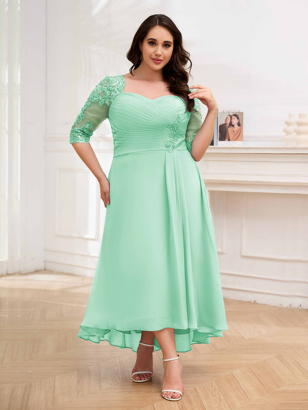 Mint Green Sumptuous Half Sleeves Ruched Lace Appliques Plus Size Mother Of The Bride Dresses