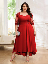 Sumptuous Half Sleeves Ruched Lace Appliques Plus Size Mother Of The Bride Dresses