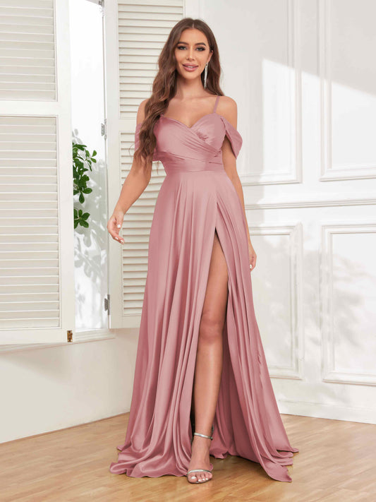 flamingo pink bridesmaid dresses Flamingo Chiffon Queen Anne Neck Long Bridesmaid Dress