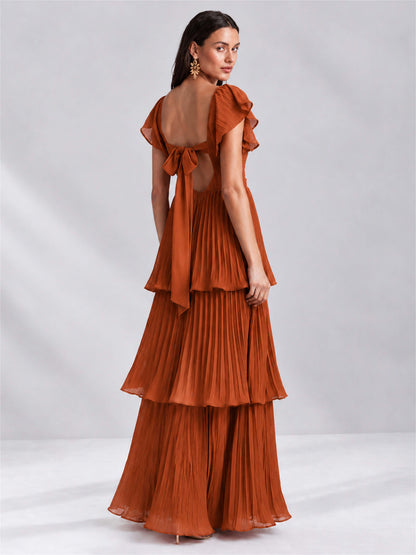 Sweetheart A-Line Tiered Chiffon Pleated Wedding Guest Dress with Flutter Sleeves