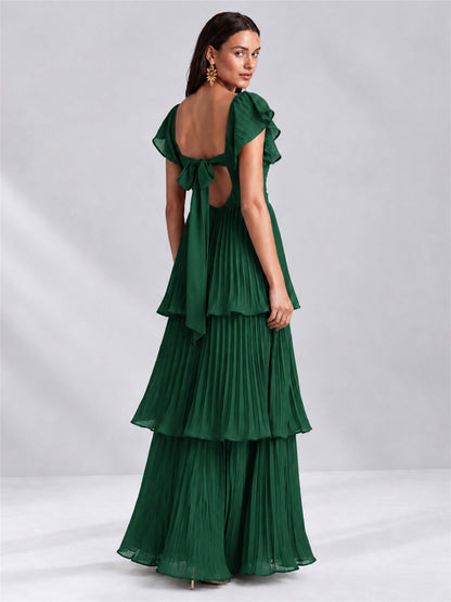 Sweetheart A-Line Tiered Chiffon Pleated Wedding Guest Dress with Flutter Sleeves