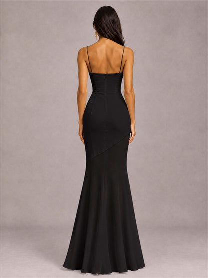 Sweetheart Mermaid Sleeveless Chiffon Spaghetti Straps Wedding Guest Dress