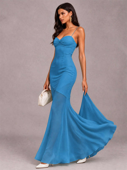 Sweetheart Mermaid Sleeveless Chiffon Spaghetti Straps Wedding Guest Dress