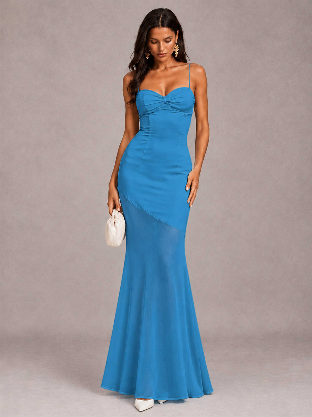 Sweetheart Mermaid Sleeveless Chiffon Spaghetti Straps Wedding Guest Dress
