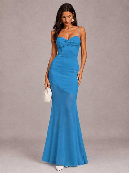 Sweetheart Mermaid Sleeveless Chiffon Spaghetti Straps Wedding Guest Dress
