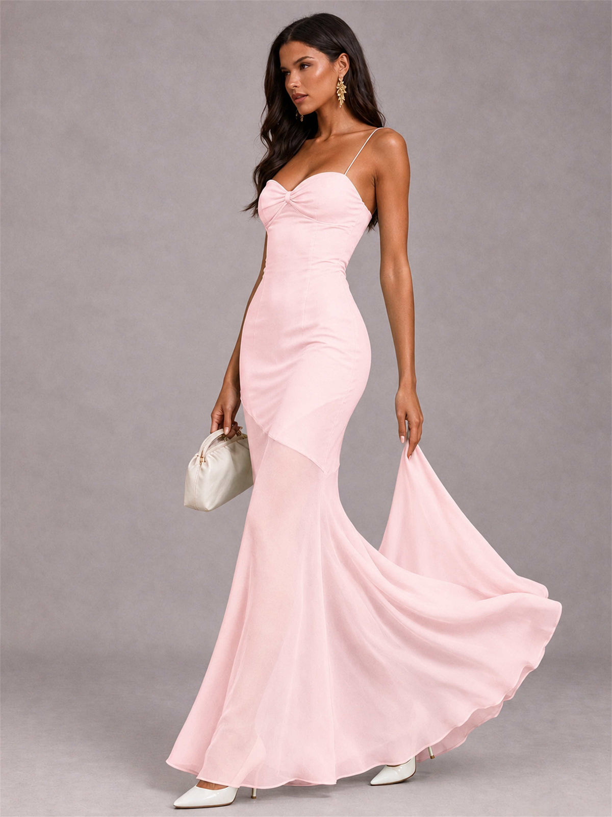 Sweetheart Mermaid Sleeveless Chiffon Spaghetti Straps Wedding Guest Dress