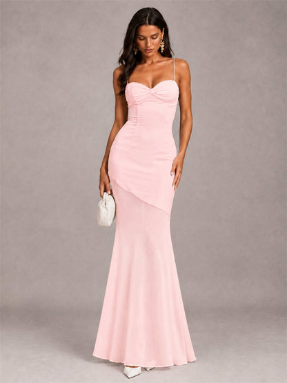 Sweetheart Mermaid Sleeveless Chiffon Spaghetti Straps Wedding Guest Dress