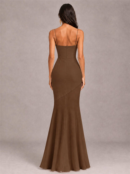Sweetheart Mermaid Sleeveless Chiffon Spaghetti Straps Wedding Guest Dress