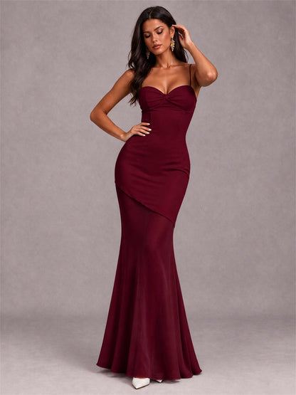 Sweetheart Mermaid Sleeveless Chiffon Spaghetti Straps Wedding Guest Dress