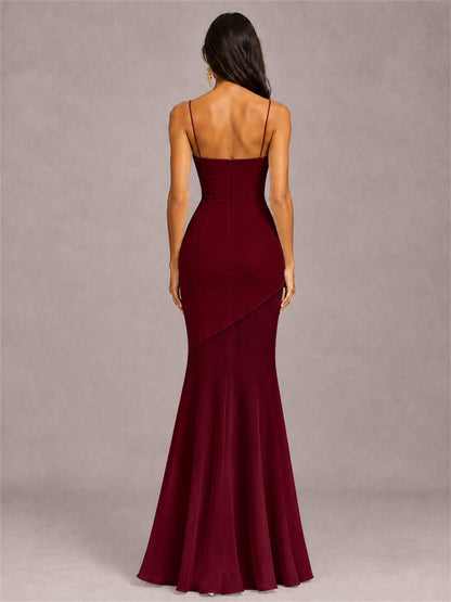 Sweetheart Mermaid Sleeveless Chiffon Spaghetti Straps Wedding Guest Dress