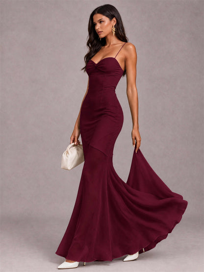 Sweetheart Mermaid Sleeveless Chiffon Spaghetti Straps Wedding Guest Dress