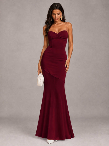 Sweetheart Mermaid Sleeveless Chiffon Spaghetti Straps Wedding Guest Dress