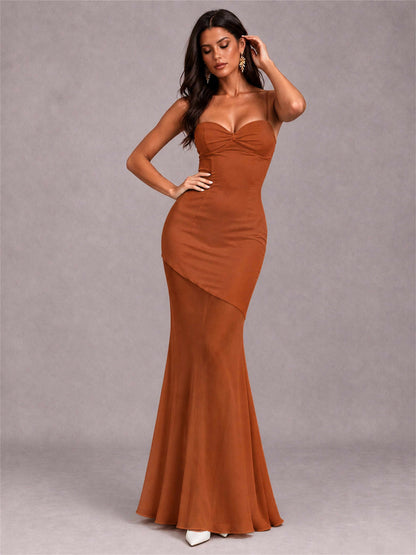 Sweetheart Mermaid Sleeveless Chiffon Spaghetti Straps Wedding Guest Dress