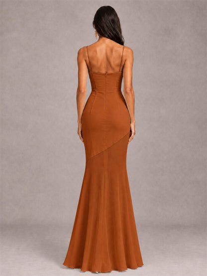 Sweetheart Mermaid Sleeveless Chiffon Spaghetti Straps Wedding Guest Dress