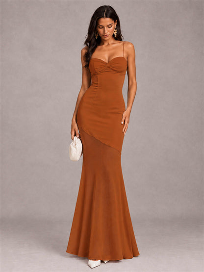Sweetheart Mermaid Sleeveless Chiffon Spaghetti Straps Wedding Guest Dress