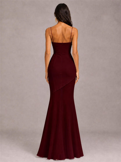 Sweetheart Mermaid Sleeveless Chiffon Spaghetti Straps Wedding Guest Dress