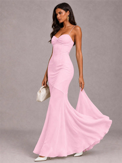 Sweetheart Mermaid Sleeveless Chiffon Spaghetti Straps Wedding Guest Dress